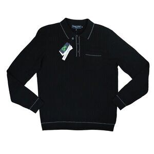 Paisley & Gray Sweater Knit Long Sleeve 3-Button Men's Polo Shirt NWT Onyx Black